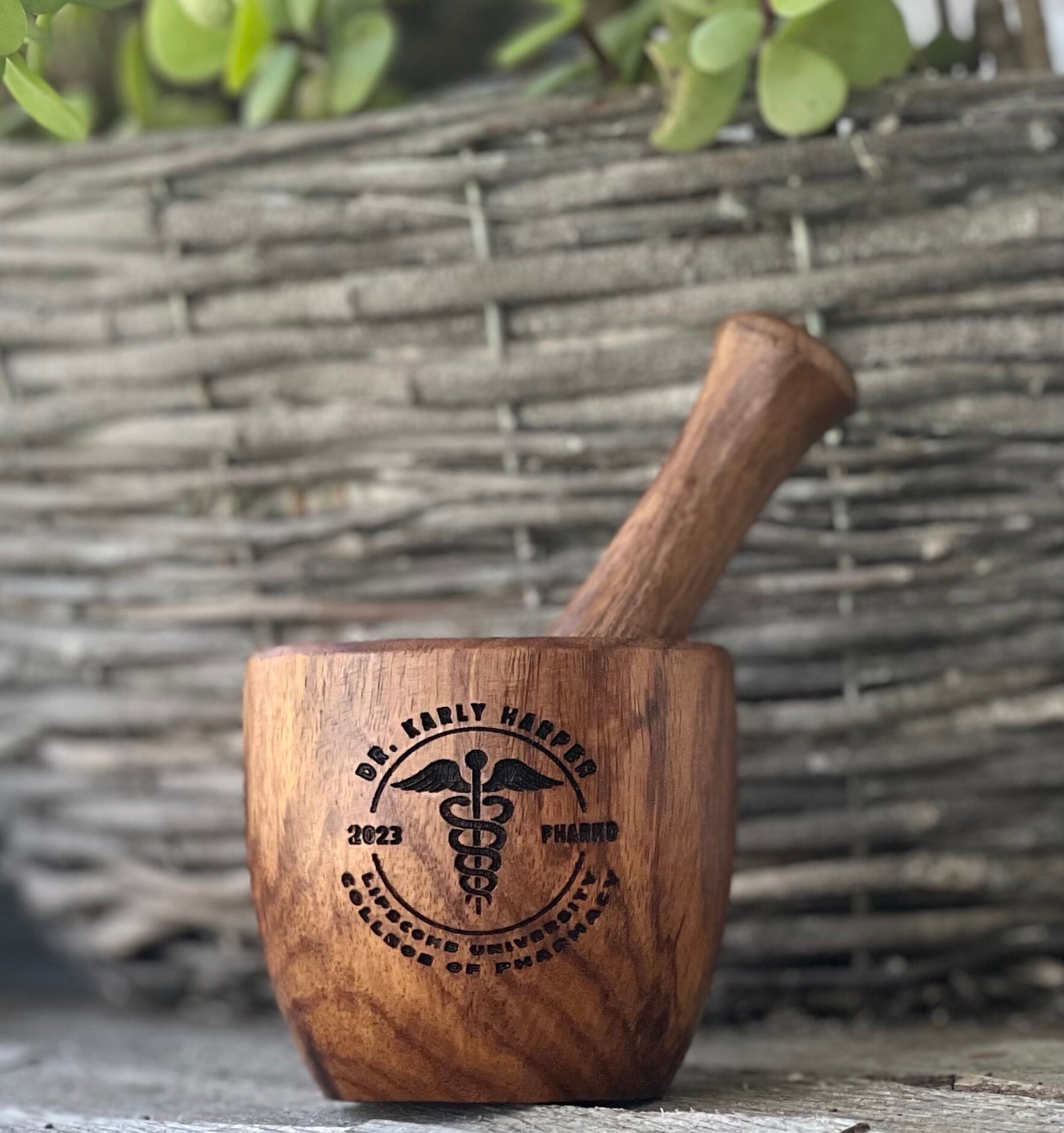 Custom Engraved Wooden Mortar Pestle Set Wedding Date Graduation Gift