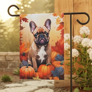Frenchie Fall Pumpkin Garden Flag, French Bulldog Mom Gifts, Fall Dog Lover Decor Art, New Dog Owner Gifts