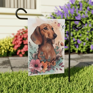 Dachshund Garden Flag for Dachshund Lovers, Yard Art Doxie Gifts, Custom Personalized Dog Gift