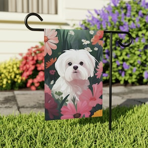 Maltese Garden Flag for Maltese Lovers, Yard Art Maltese Owner Gifts, Custom Personalized Dog Gifts