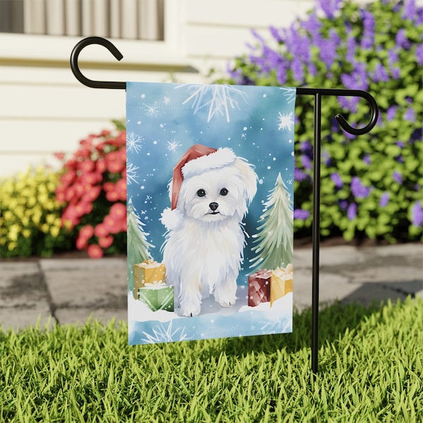 Maltese Winter Garden Flag, Maltese Mom Gifts, Holiday Dog Lover Decor, Maltese Owner Christmas Gift