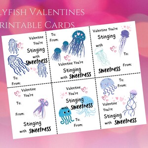 Jellyfish Valentine’s Day Printable Cards – 6 Unique Designs, Digital Download