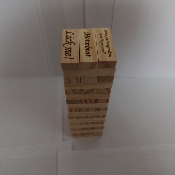 Engraved Sexy Naughty Adult Mini Couples Wooden Stacking Game, Birthday Gift, valentines Day, 54 blocks