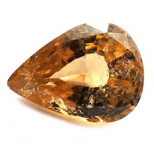 LARGE GARNET HESSONITE 9.69 carats pear cut - natural gemstone for jewelry, collection, creation, gemology, litho...