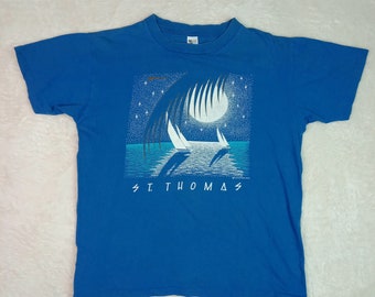 Vintage 80's Men's Blue HAWAIIAN St Thomas VIRGIN ISLANDS Tropical