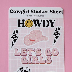 Cowgirl Sticker Sheet | 7pc Sticker Sheet | Aesthetic Cute Stickers | Vinyl Waterproof | Laptop Water bottle Sticker