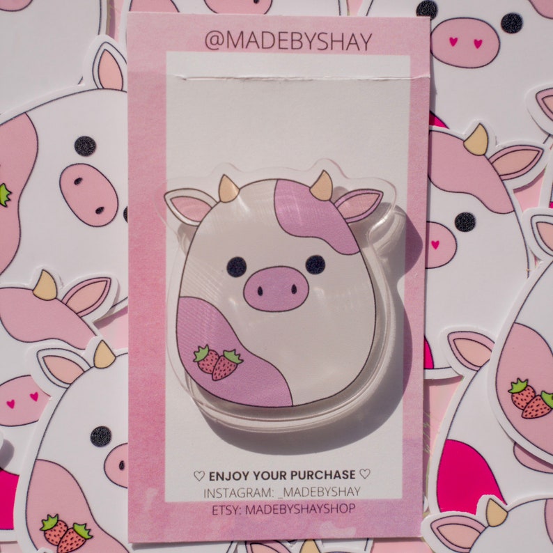 UPDATED! Large PIN Strawberry Cow | Squishmallow Inspired | Cute pin | Aesthetic | Cow Print 