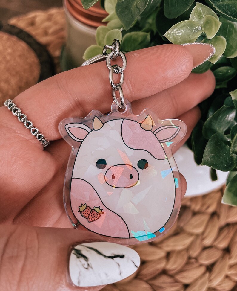 Acrylic Holographic Squishmallow Inspired Keychains | Ready to Ship! Cute Keychains | Mushroom Cow Axolotl 