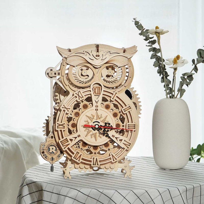 Horloge Pendule Hibou Chouette Puzzle 3D Maquette Bois Jeu Assemblage Mécanique Kit de Montage Cadea