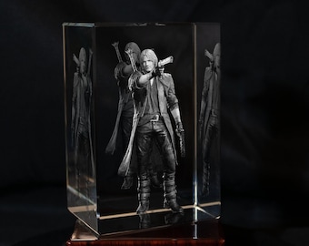 Dante 3D Art, Regalo de jugador, Decoración DMC, Regalos para él, Cristal grabado con láser, GeekCrystals, Decoración de escritorio, Regalo para marido, Decoración RGB