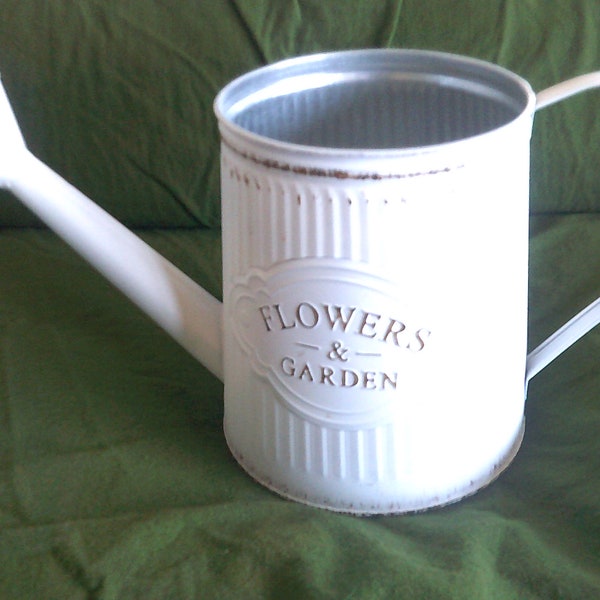 New GALVANIZED Steel Watering CAN DECOR Flowers & Garden White with Rustic Look Garden Decor Planter Mother's Day