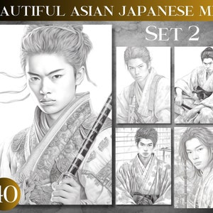 Japanese Men Coloring Pages: Traditional Portraits (PDF & JPEG)