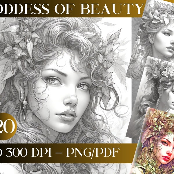 Divinely beautiful grayscale women for coloring, HD A4 PNG & PDF format. Instantly printable adult coloring book. Grayscale Coloring Pages