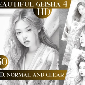 Grayscale Japanese Geisha Coloring Book: 30 Printable Pages (PDF)