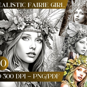 Fairie Girl Grayscale Coloring Book: Realistic Illustration Pages (PDF)