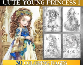 Princess Grayscale Coloring Book, Adult Fairie Tale Art (Digital Download)