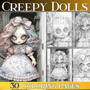 Creepy Dolls Halloween Coloring Book: Grayscale Horror (PDF Pattern)