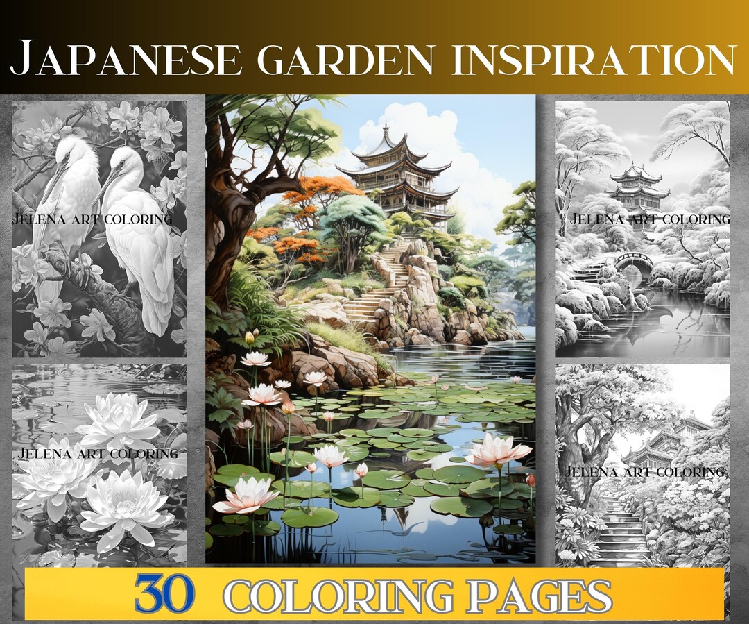 Japaneses Garden Inspiration, Grayscale Coloring Book Adult. 30 HD ...