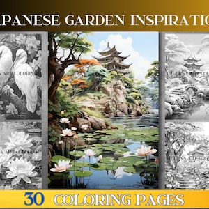 Japanese Garden Coloring Book: 30 HD Grayscale Illustrations (PDF Download)