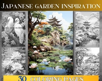 Japanese Garden Coloring Book: 30 HD Grayscale Illustrations (PDF Download)