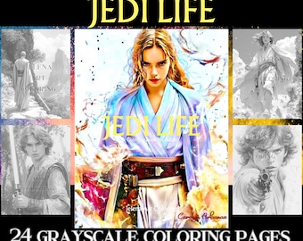 Jedi Coloring Pages: 24 Grayscale Illustrations (A4 PDF Download)