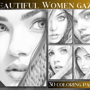 Instant Download Grayscale Coloring Pages for Women - 30 Beautiful women gaze Images - High-Quality PDF Files - Easy grayscale prints