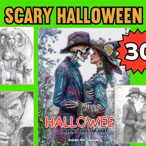 Creepy Halloween Coloring Book: 30 Illustrations (SVG, PNG, PDF)
