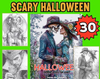 Creepy Halloween Coloring Book: 30 Illustrations (SVG, PNG, PDF)