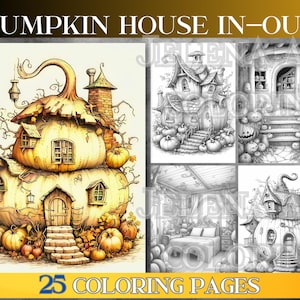 Pumpkin House Coloring Book: 25 Fantasy Grayscale Pages (PDF Download)
