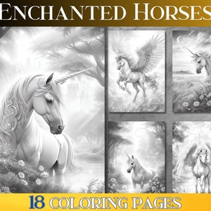Zauberhafte Pferde Malbuch: Graustufen Einhörner & Pegasus (HD PDF)