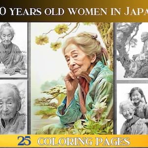 Centenarian Japanese Women Grayscale Coloring Book (Digital Download)