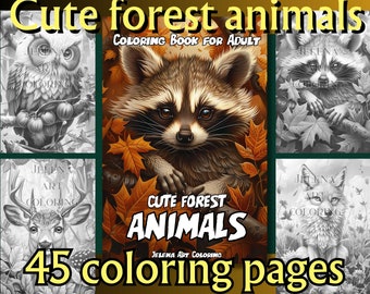 Forest Animals Coloring Book: 45 Grayscale Portraits (Digital Download)