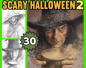 Halloween Coloring Book: 30 Creepy Illustrations (PDF, PNG, SVG)