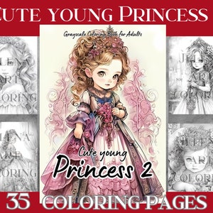 Adult fairie Coloring book of Cute young Princess 2. Set of 35 high-Definition Grayscale coloring pages. 2 sets Included, instant download