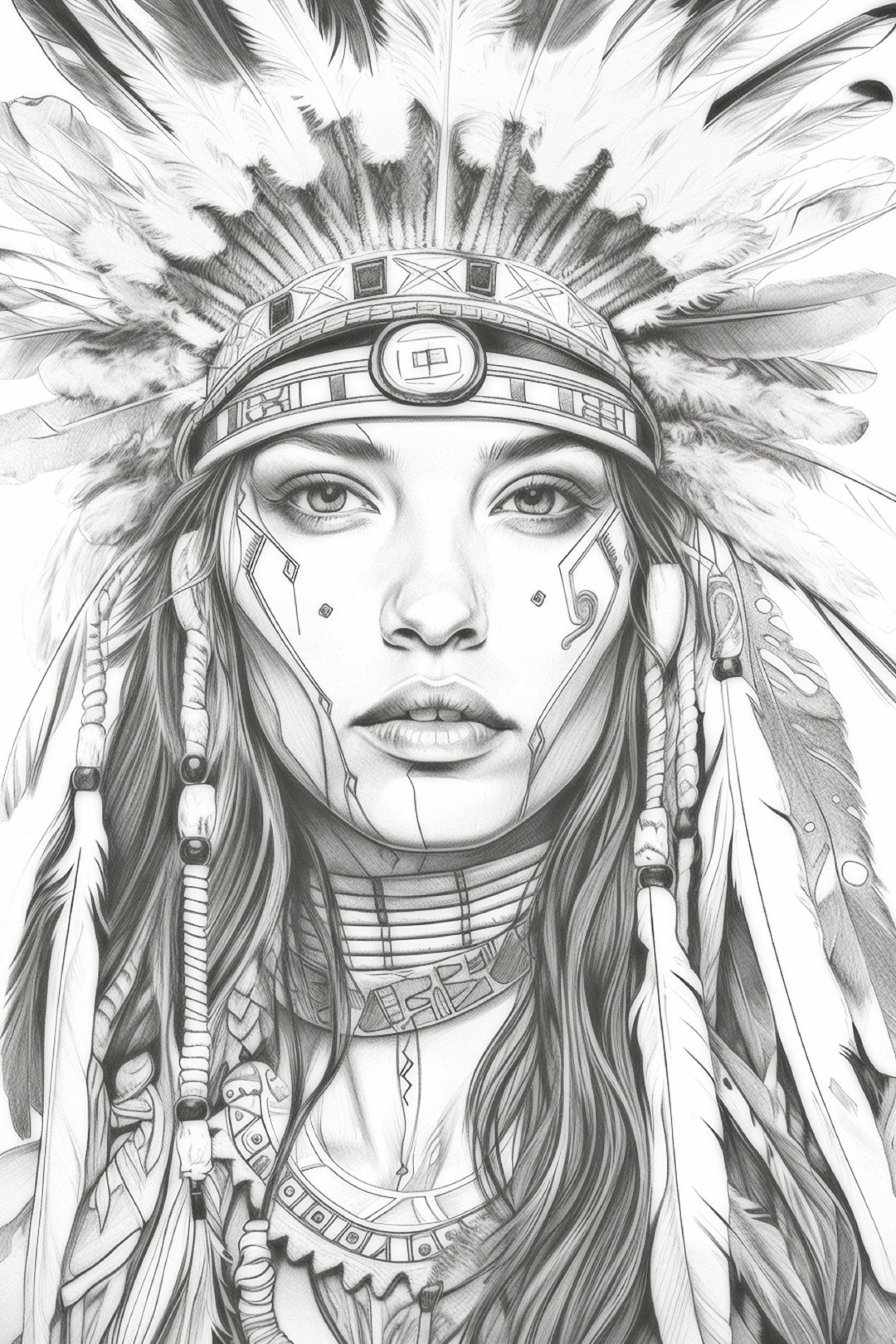Grayscale Coloring Book 9 Beautiful and Gorgeous Indians Shamans From ...