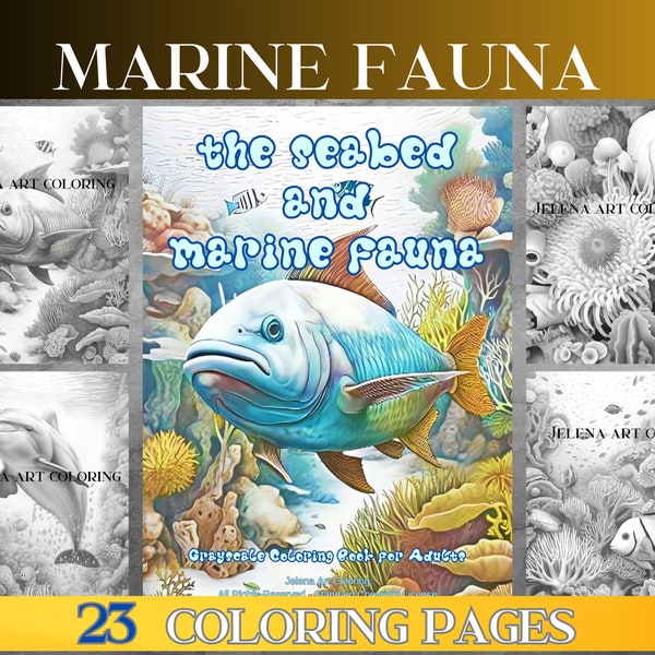 Underwater Wonders, Grayscale Coloring Book adults. Whimsical World of Marine life. Ocean coloring book. Instant PDF Download