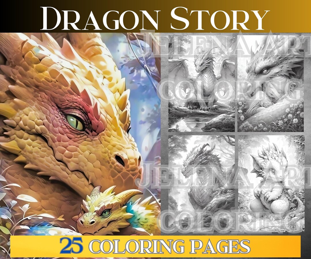 Grayscale Dragon Coloring Book: 25 Fantasy Art Pages (PDF Download) - Etsy
