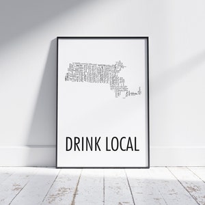 Massachusetts Drink Local, Beer Poster Print, Digital Download