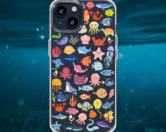 Sea Critter Clear Phone Case, Unique Sea Creatures Phone Case for Iphone, Beach Summer Case, Marine Biology Gift for Animal Lover