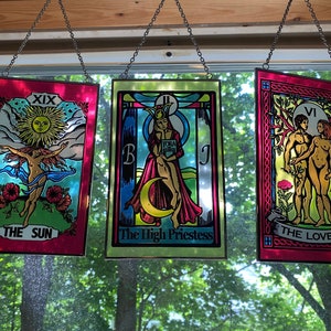 Painted Glass Tarot Suncatchers || Tarot Decor | Witchy Suncatcher | Painted Glass | Window Decor | Suncatcher | Tarot