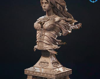 Ghost Woman Bust with Display Stand | Fantasy Collector's Bust | 3D Printed Resin Model | Painter's Display Piece