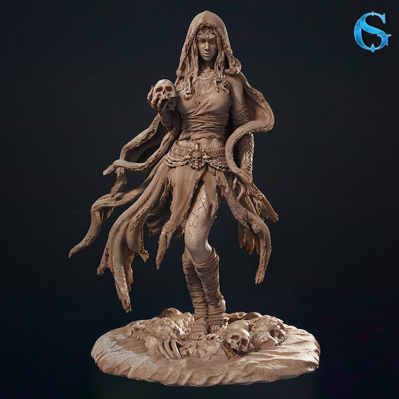 Female Necromancer RPG Model w/ base | 32mm, 75mm, and 145mm scale options | D&D Tabletop Miniature | *New Resin Formula