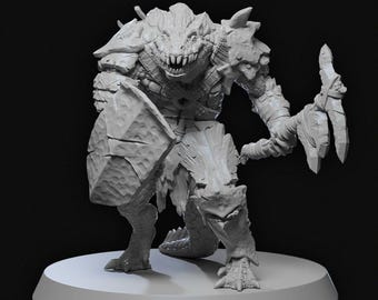 Lizard Man Chief RPG Model w/ base | 32mm and 75mm scale options | D&D Tabletop Miniature | *New Resin Formula