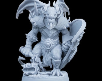 Dragonborn Brute with Flail and Shield RPG Model | 32mm and 75mm scale options | D&D Tabletop Miniature