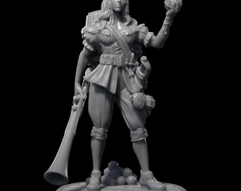 Weibliches Piraten-Rollenspielmodell mit Sockel | Optionen für 32-mm- und 75-mm-Skalen | D&D Tabletop Miniatur | *Neue Harzformel