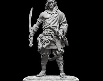 Modelo RPG Mestre da Espada Tiefling com base | Opções de escala de 32 mm e 75 mm | Miniatura de Mesa D&D