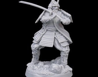 Samurai Warrior with Katana RPG Model | 32mm and 75mm scale options | D&D Tabletop Miniature | *New Resin Formula
