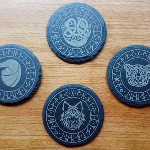 Viking Slate Coasters | Set of 4 | Norse Animals | Laser Engraved