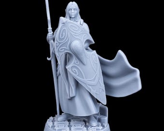 Elven Warrior with Spear and Shield RPG Model w/ base | 32mm and 75mm scale options | D&D Tabletop Miniature