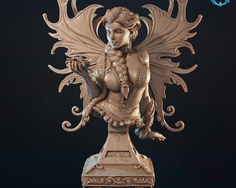 Fairy Bust with Display Stand | Winged and Wingless Options | Fantasy Collector's Bust | 3D Printed Resin Model | Painter's Display Piece